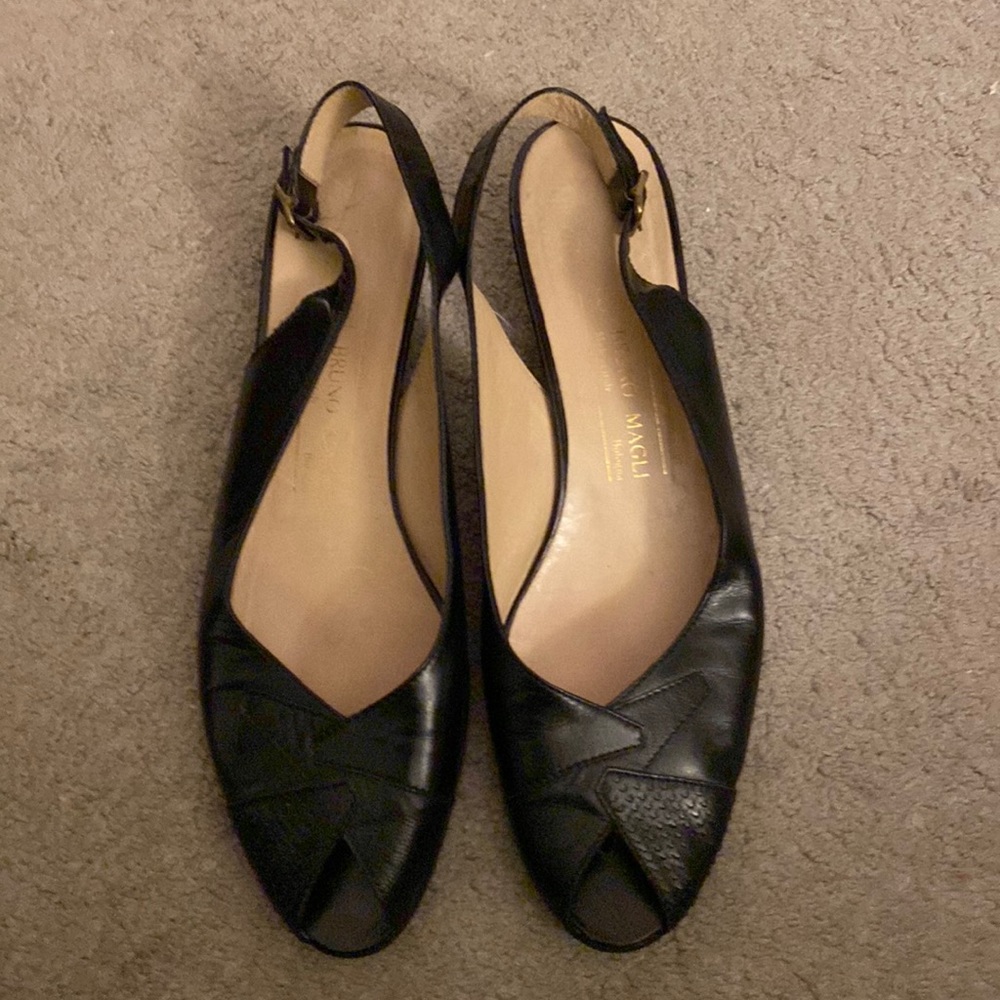 Bruno Magli Black Leather Slingback Flats